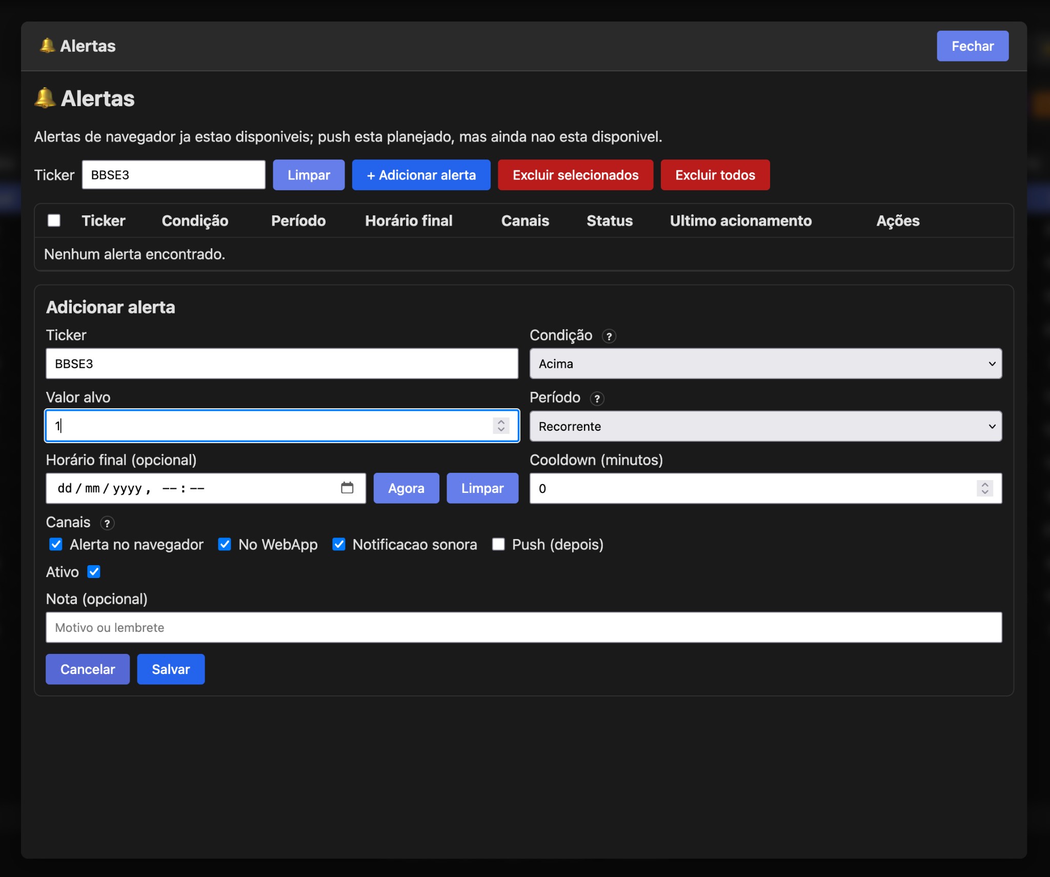 Alerts (Create Modal)